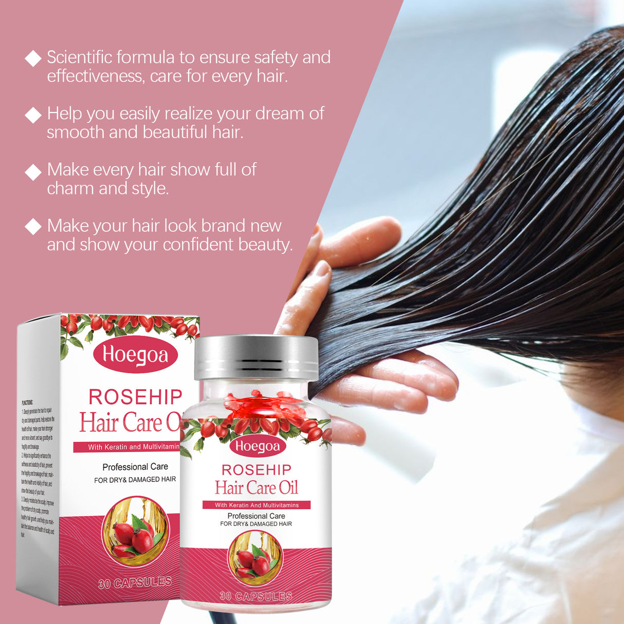 Rose Hip Oil Hair Care Capsule Scalp Massage Dry Hair Smooth Moisturizing Soft Hair Care Capsule - V.I.P Digital Presence