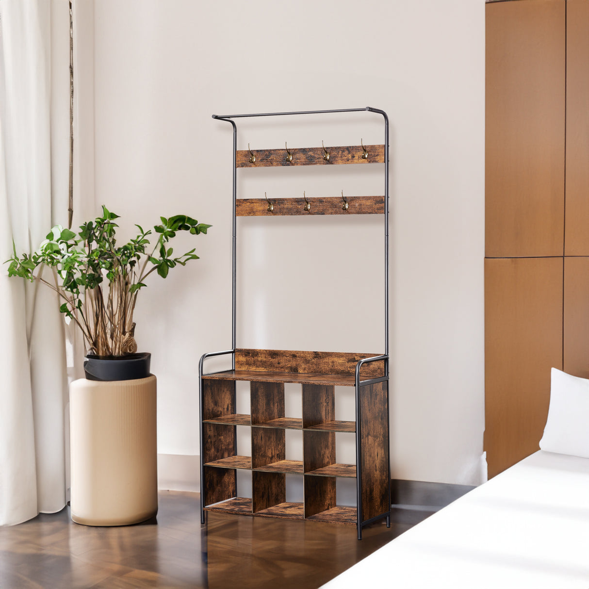 Coat Rack, Hall Tree with Shoe Rack for Entryway, 3-in-1 Entryway Coat Rack and Storage Rack, with 7 Hooks, a Hanging Rod - V.I.P Digital Presence