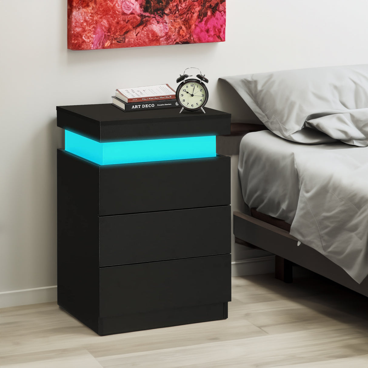 LED Black Nightstand Modern Multi-Colour LED Night Table Bedside Tables for Bedroom, Living Room - V.I.P Digital Presence