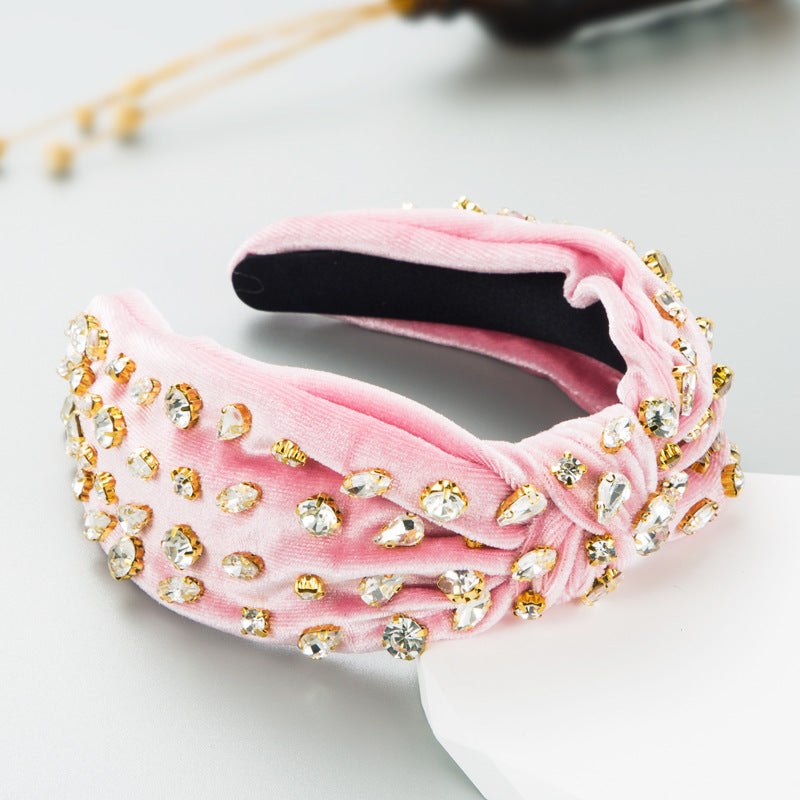 Exaggerated Fashion Hair Bands Female Corduroy Temperament Sweet Hair Ornaments Wide Side Knotted With Diamonds Headband - V.I.P Digital Presence