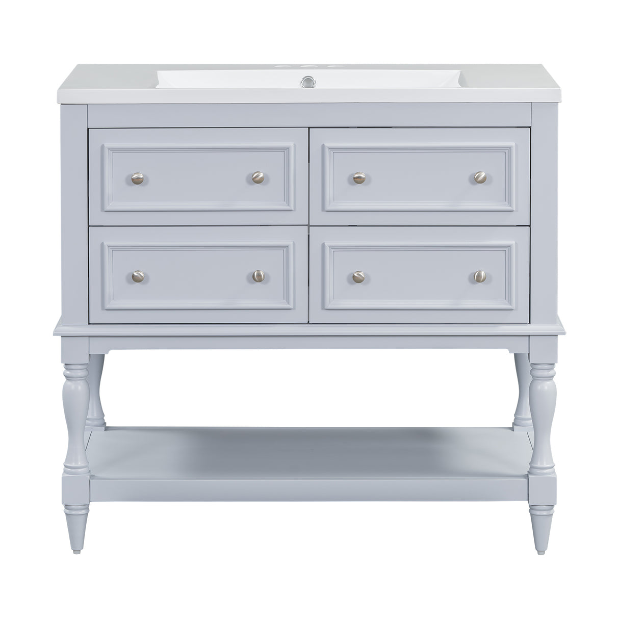 36" Bathroom Vanity Cabinet with Sink Combo Set, Undermount Resin Sink, Free Standing Vanity Set with 4 Drawers Blue - V.I.P Digital Presence