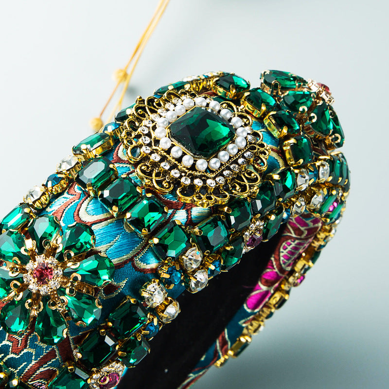 Hair Hoop Baroque Court Style Heavy Industry Full Drill Hoop Thickened Sponge Embroidery Wide-Brimmed Prom Hair Accessories - V.I.P Digital Presence