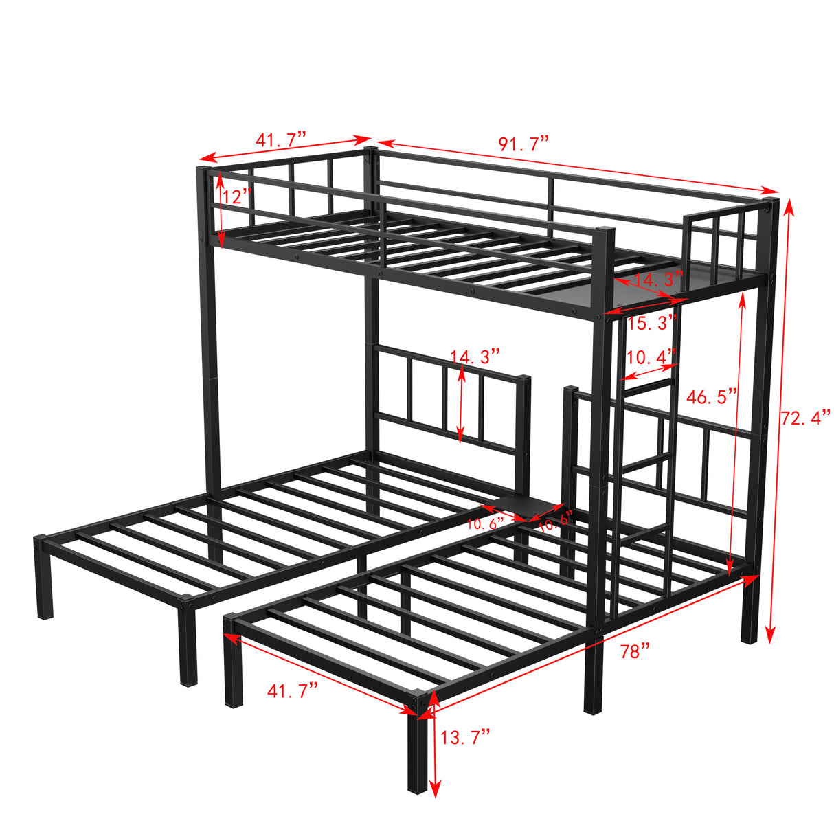 Twin over Twin & Twin Bunk Beds for 3, Twin XL over Twin & Twin Bunk Bed Metal Triple Bunk Bed, Black - V.I.P Digital Presence