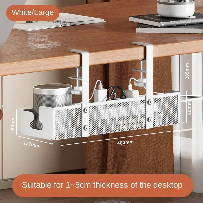 No-drill under-desk cord rack: metal mesh, high-load cable holder. - V.I.P Digital Presence