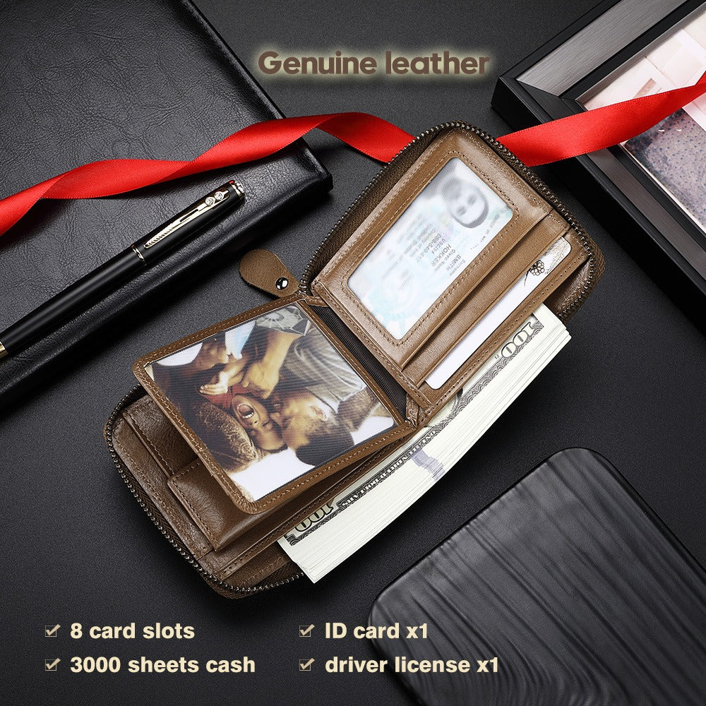 Men's Wallet Leather Zero Purse Zipper Wallet Horizontal Multi-Function Gift Box Wallet - V.I.P Digital Presence