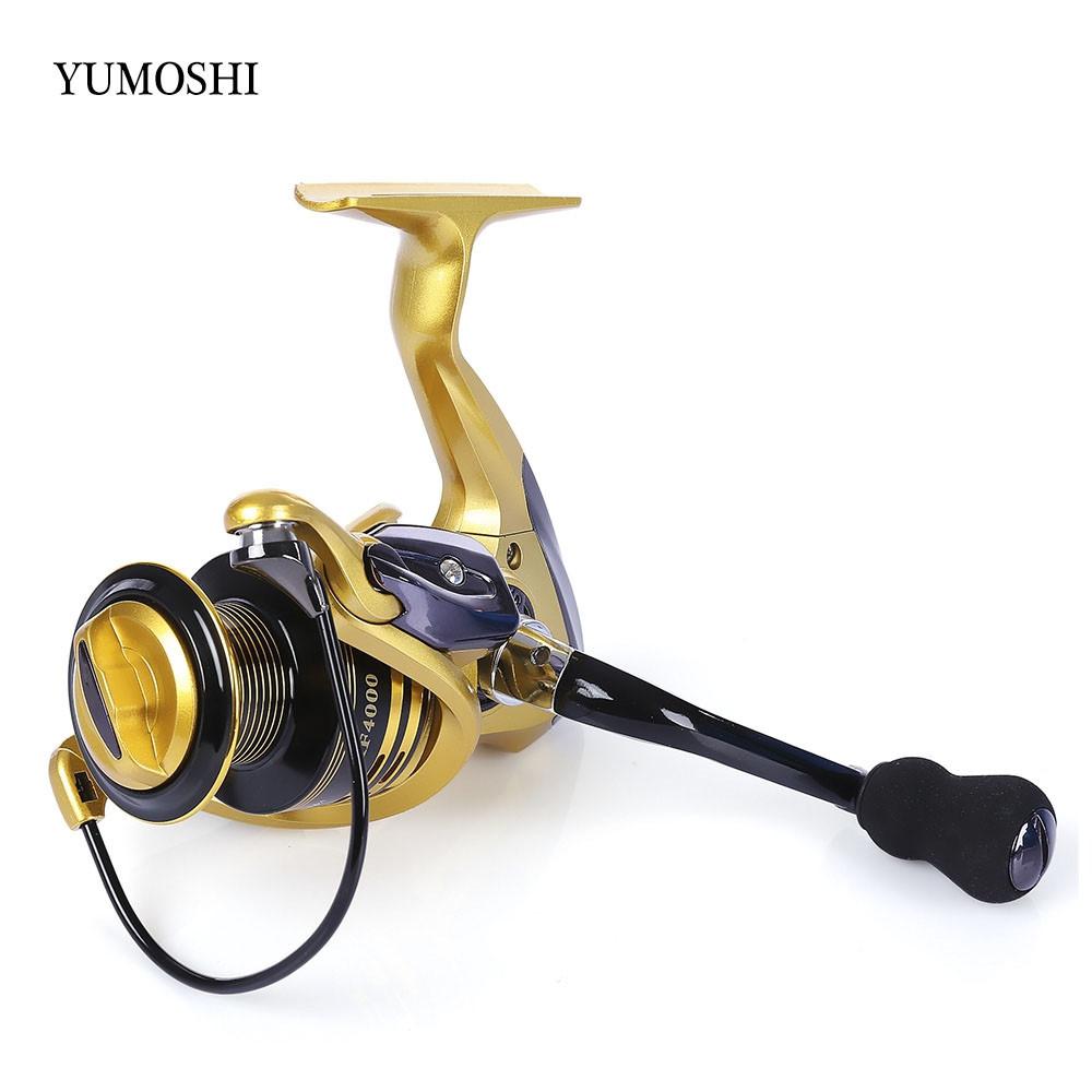 YUMOSHI 13+1BB Full Metal Spinning Fishing Reel 4.7:1/5.5:1 Gear Ratio Pesca Aluminum Spool Tackle With Foldable Handle
