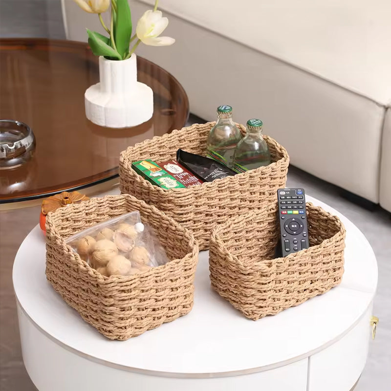 3-Piece Handmade Straw-Woven Paper-Rope Storage Baskets (Decorative & Office Use) - V.I.P Digital Presence