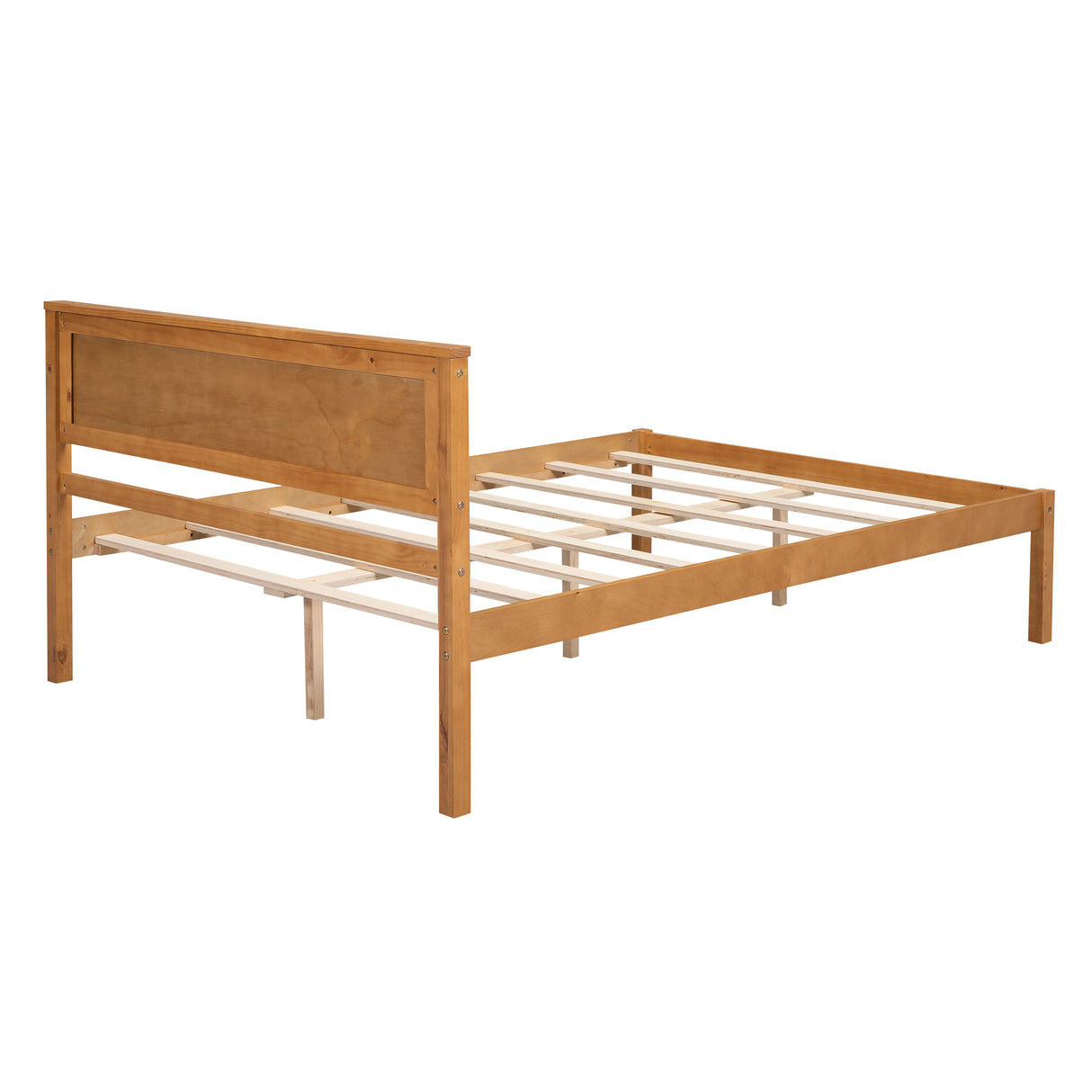 Platform Bed Frame with Headboard, Wood Slat Support No Box Spring Needed Full Oak