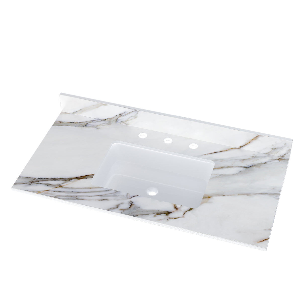 43 inch marble countertop with base rectangular central sink and 4-inch high splash guard, pre drilled 8-inch faucet hole ,white - V.I.P Digital Presence