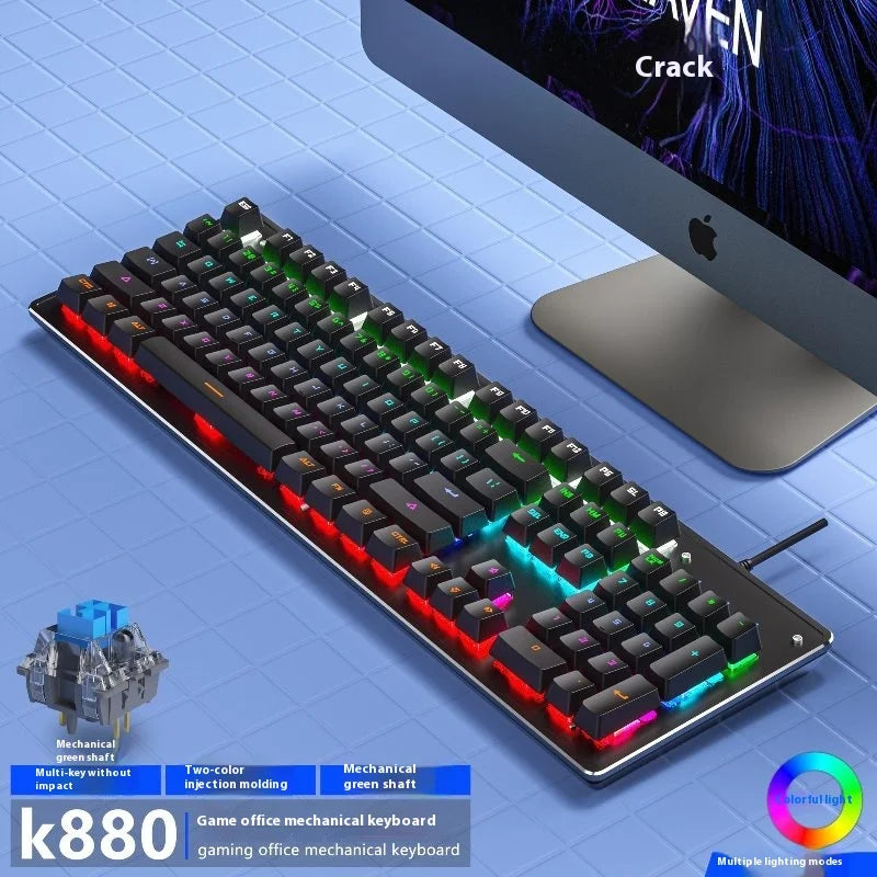 Cracked K880 Hot Swappable Mechanical Keyboard, Esports Game, Green Axis Office Computer Keyboard, Wired Mechanical Keyboard - V.I.P Digital Presence