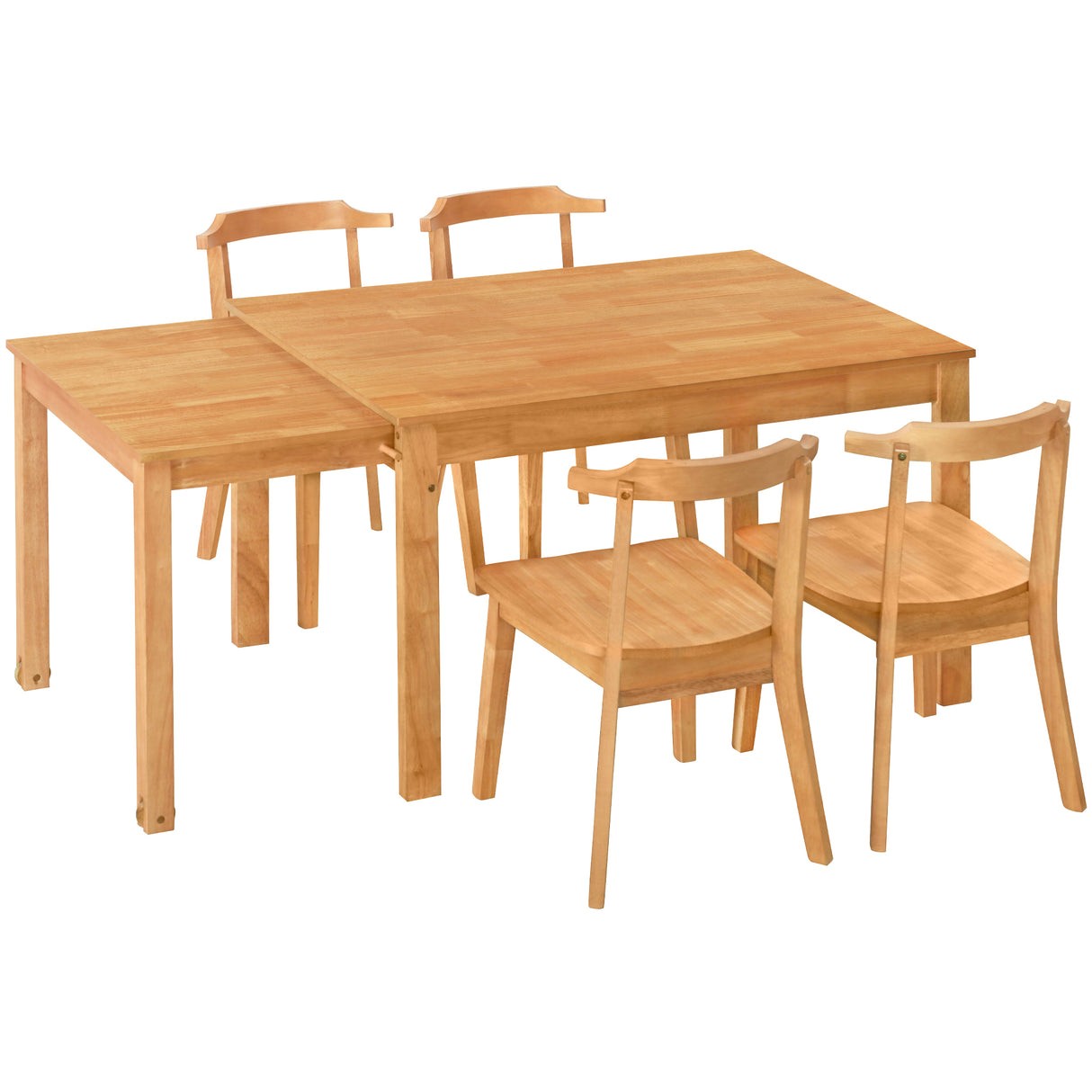 TOPMAX 65 "5-piece set with wheels, expandable dining table set, 17.7" pull-out side table and small dining chairs, natural