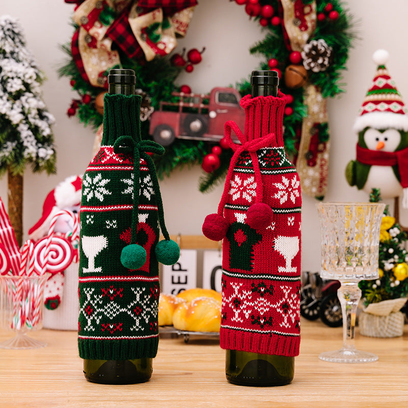 Christmas decoration items, knitted sweaters, wine bottle covers, bow ties, wool balls, red wine covers, bar decoration wine covers - V.I.P Digital Presence
