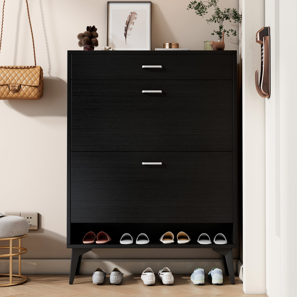 Shoe Cabinet , Shoe storage shelves, Black - V.I.P Digital Presence
