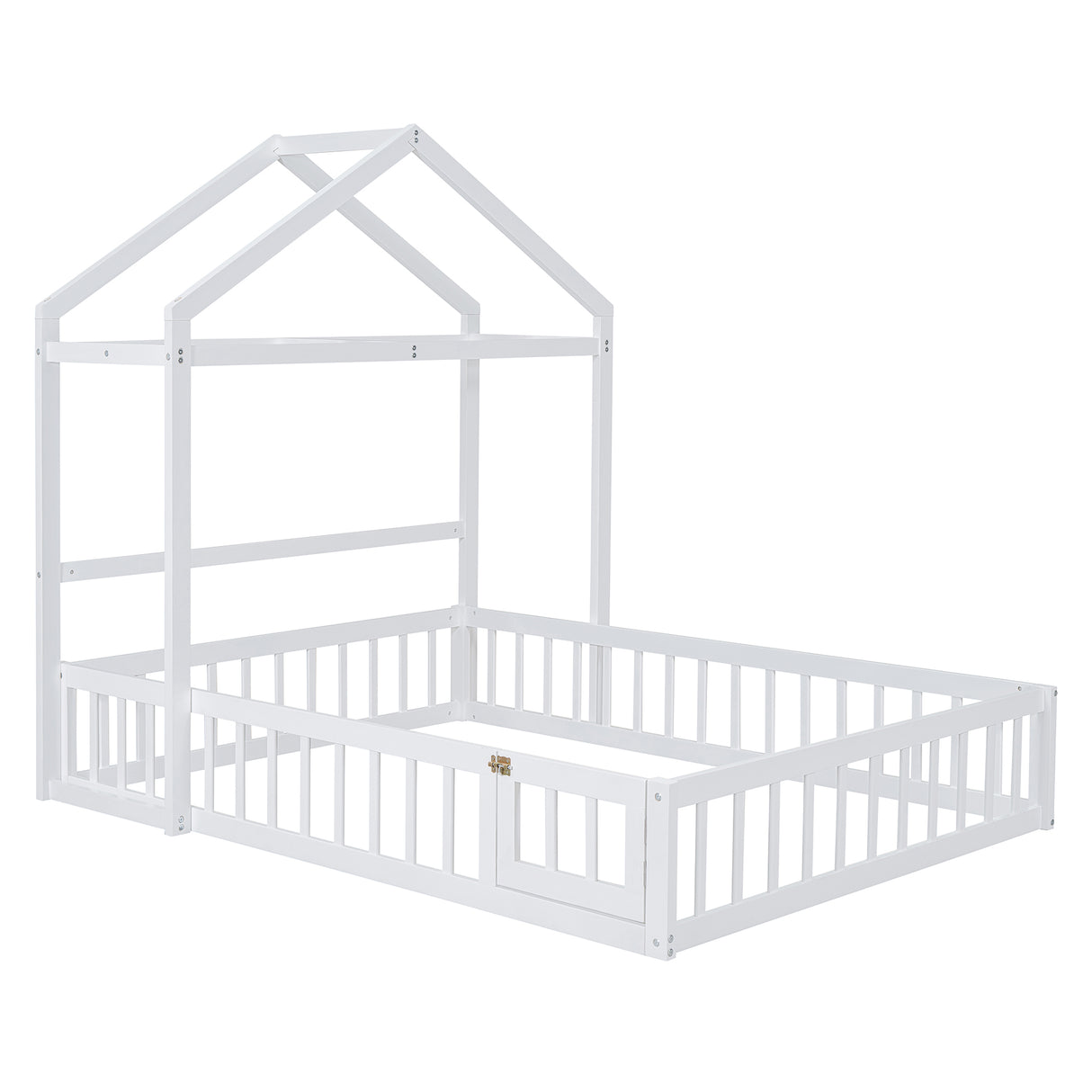 Wooden Full Size Children's Bed with Detachable Headboard and Integrated Clothes Drying Rack, White - V.I.P Digital Presence