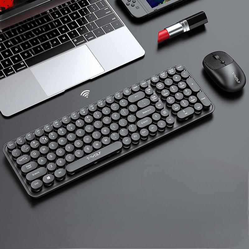 T-WOLF Thunder Wolf TF350 Wireless Keyboard and Mouse Set for Girls, Colorful Punk Retro Mouth Red Round Key Cap - V.I.P Digital Presence