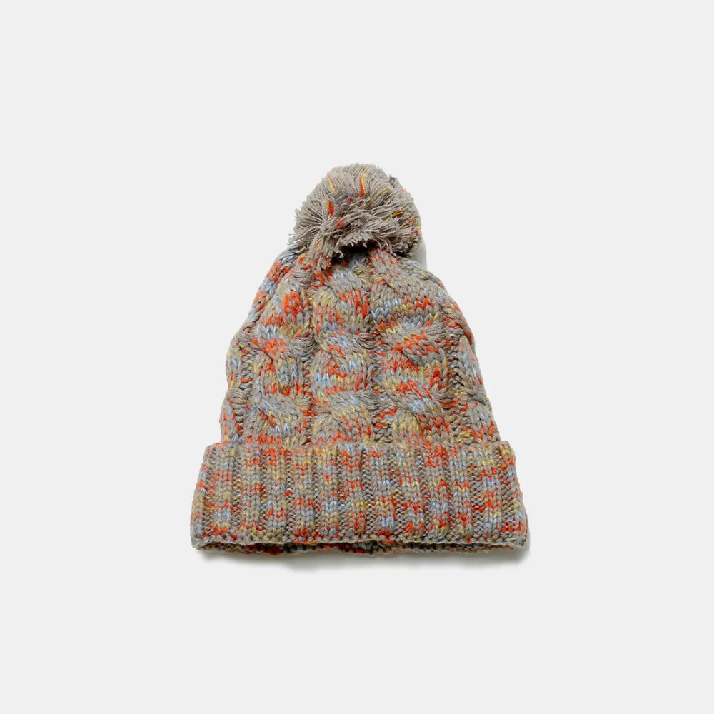 Contrast Cable-Knit Hat with Pompom - V.I.P Digital Presence