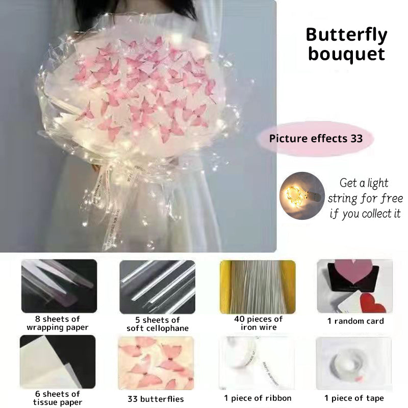New DIY Butterfly Bouquets Handmade Butterfly Flower Material Package Bouquet with Light String Wedding Decor Gift for Girlfrien - V.I.P Digital Presence