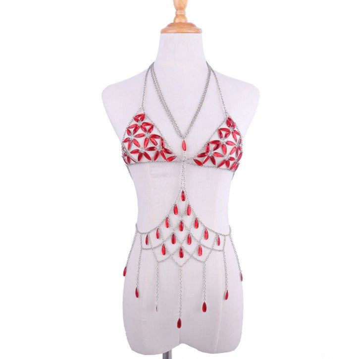 Queen Bling Metal Tassel Details Tank Tops Festival Rave Clothing Summer Sexy Backless Rave Body Chain Beach Tops - V.I.P Digital Presence