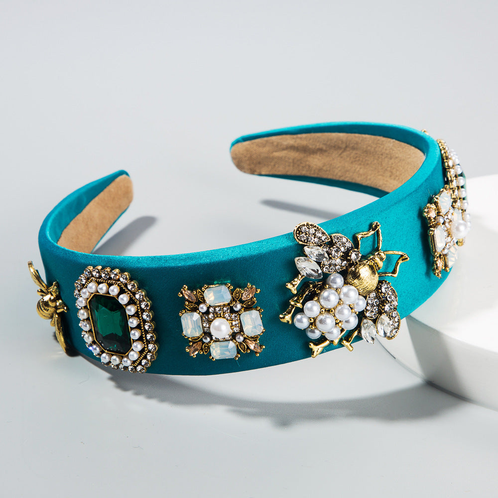 Creative Baroque Headband With Rhinestones Pearl Headband Bee Colorful Fabric Garland Headgear - V.I.P Digital Presence