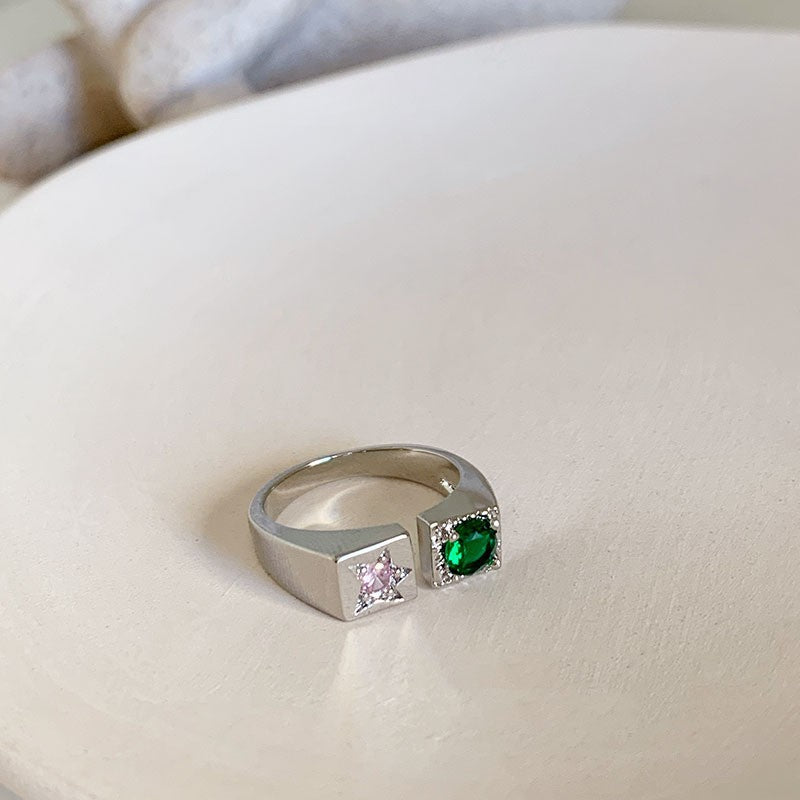 Dopamine love colored zircon diamond ring female niche index finger high-end fashion personality open ring - V.I.P Digital Presence