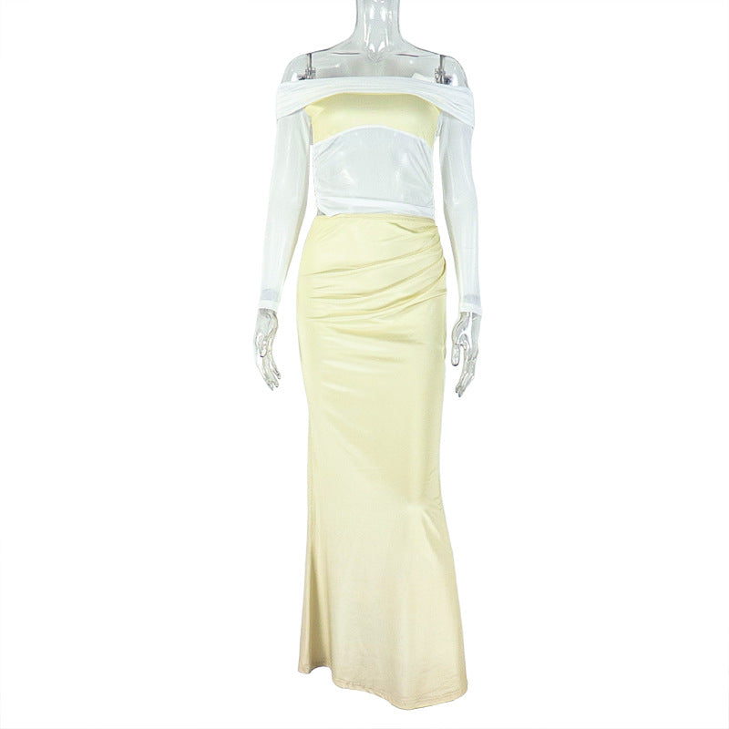 Women's Irregular Hem Pencil Dress Fitted One-Shoulder Long Sleeve Raglan Trendy Dress - V.I.P Digital Presence