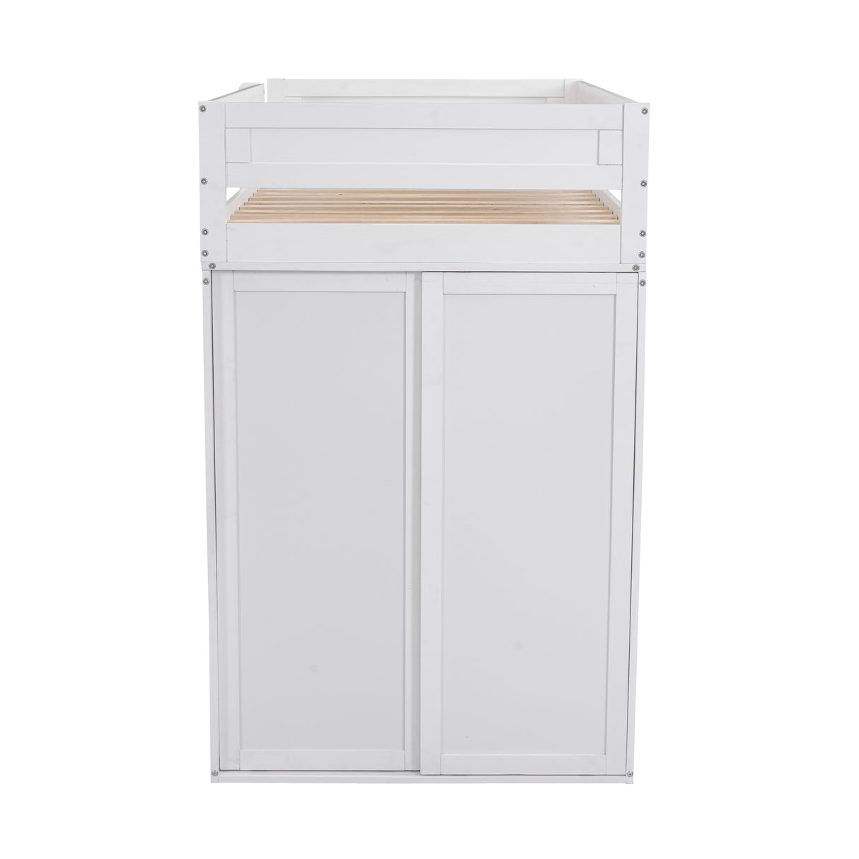 Wood Twin Size Loft Bed with Wardrobes and 2-Drawer Desk with Cabinet White