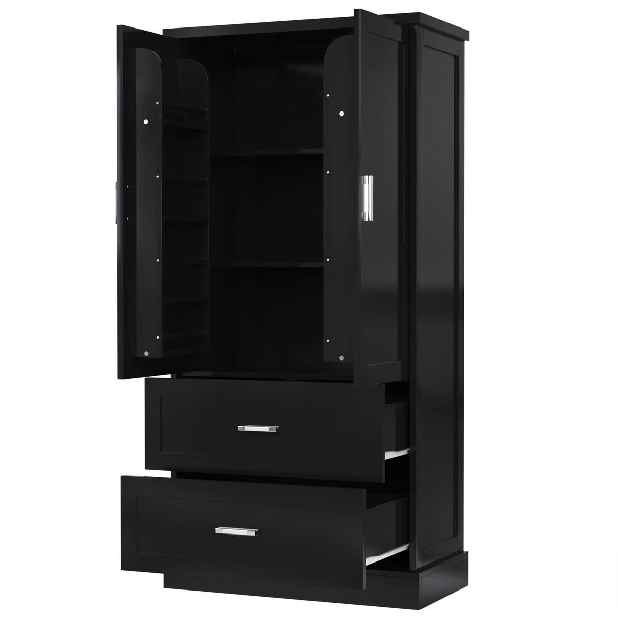 Tall Bathroom Storage Cabinet, Cabinet with Two Doors and Drawers, Adjustable Shelf, MDF Board, Black - V.I.P Digital Presence