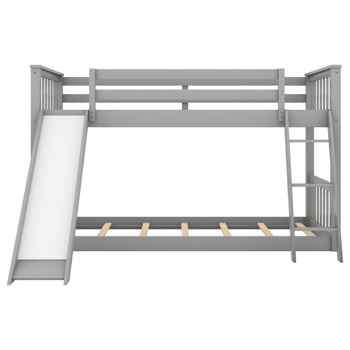 Twin over Twin Bunk Bed with Convertible Slide and Ladder Gray