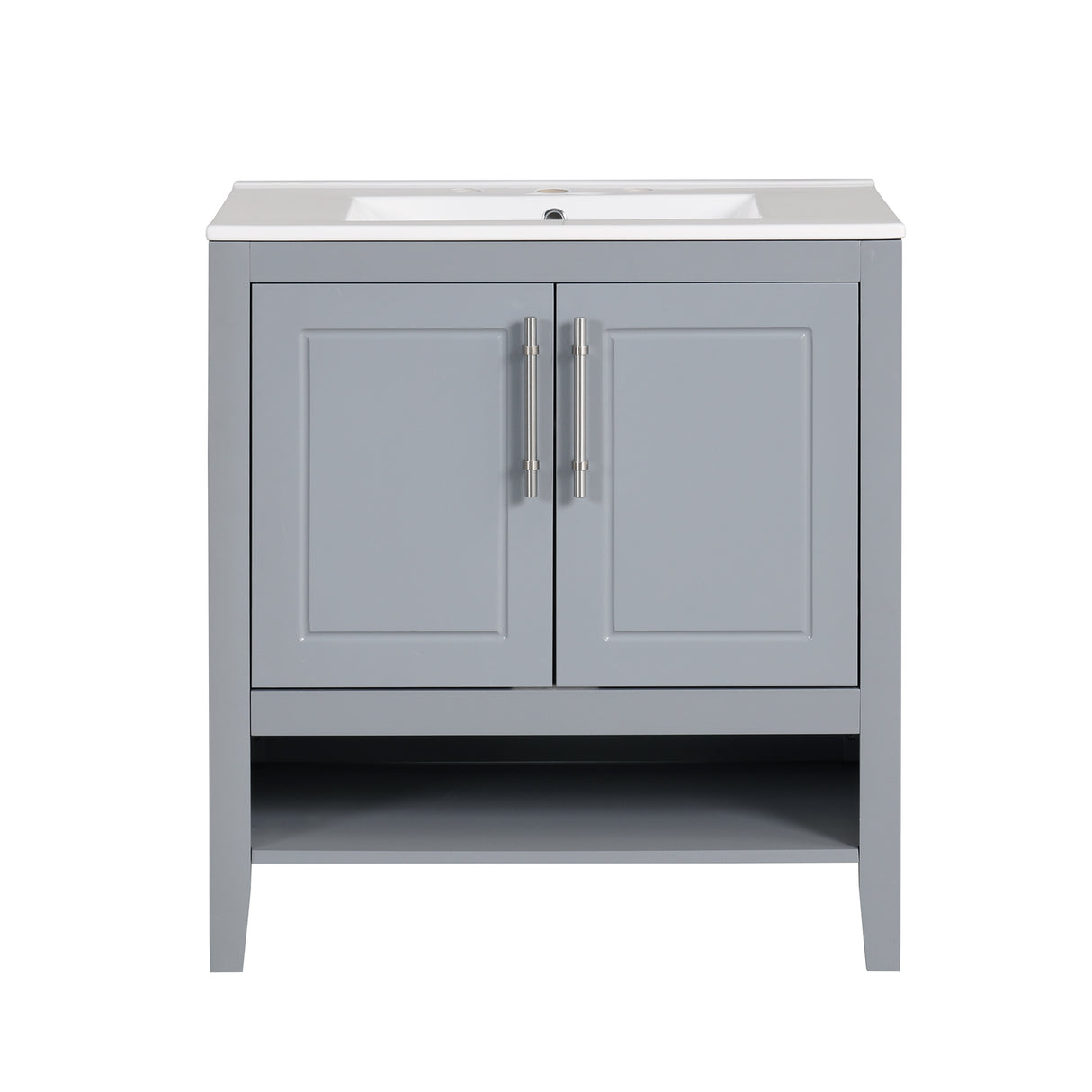 30" Bathroom Vanity with Sink, Multi-functional Bathroom Cabinet with Doors and Drawers, Solid Frame and MDF Board, Grey - V.I.P Digital Presence