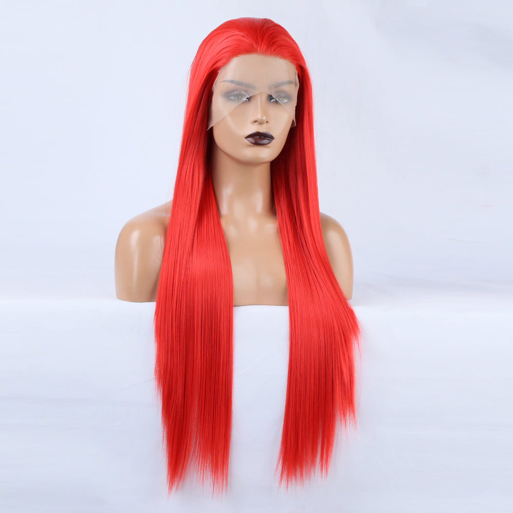 Ladies Red Wig Front Lace Large Lace Ladies Chemical Fiber Wig Headgear Lace wigs Long Straight Hair - V.I.P Digital Presence
