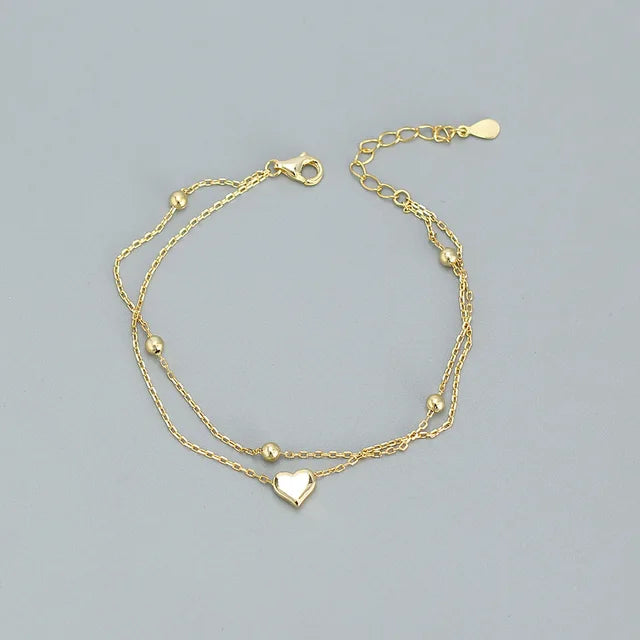 925 Sterling Silver Double Layer Heart-shaped Bracelet for Women Girl Korean Style Small Fresh Summer Bracelet - V.I.P Digital Presence