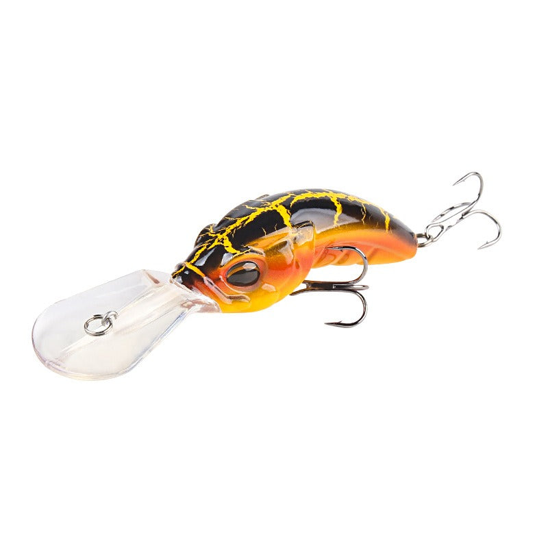 Wide Tongue Deep Dive ABS Rock Mino 10.4cm 14.5g Bead+Enhanced Three Hook Simulated Worm shaped Fake Bait
