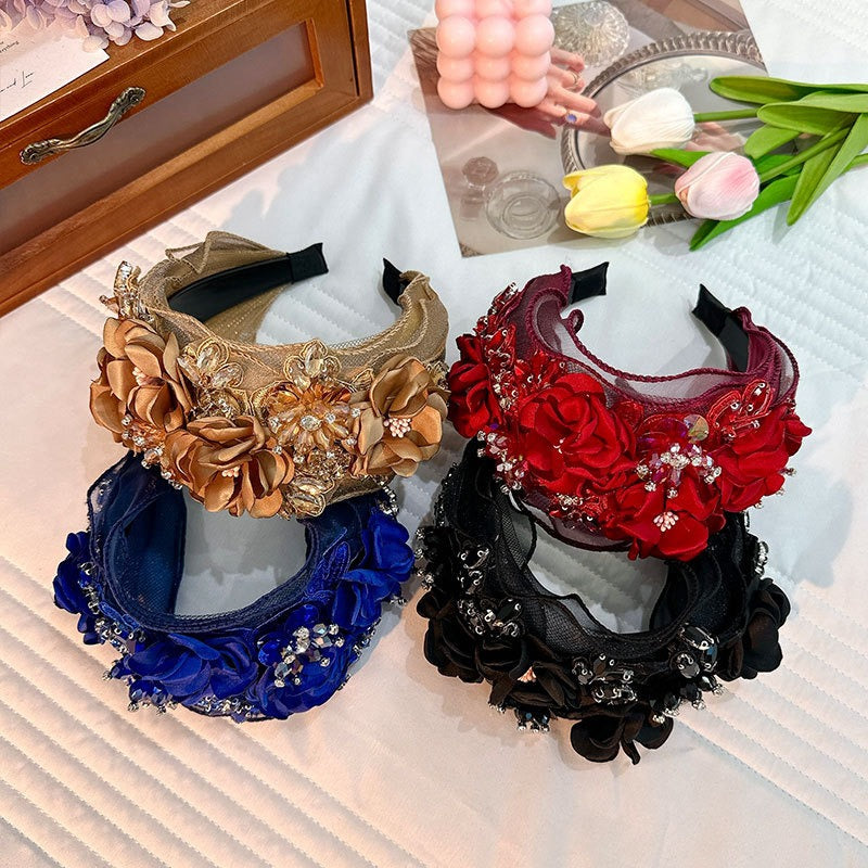 Fabric Flower Heavy Industry Wide Edge Crystal Headband Headband - V.I.P Digital Presence