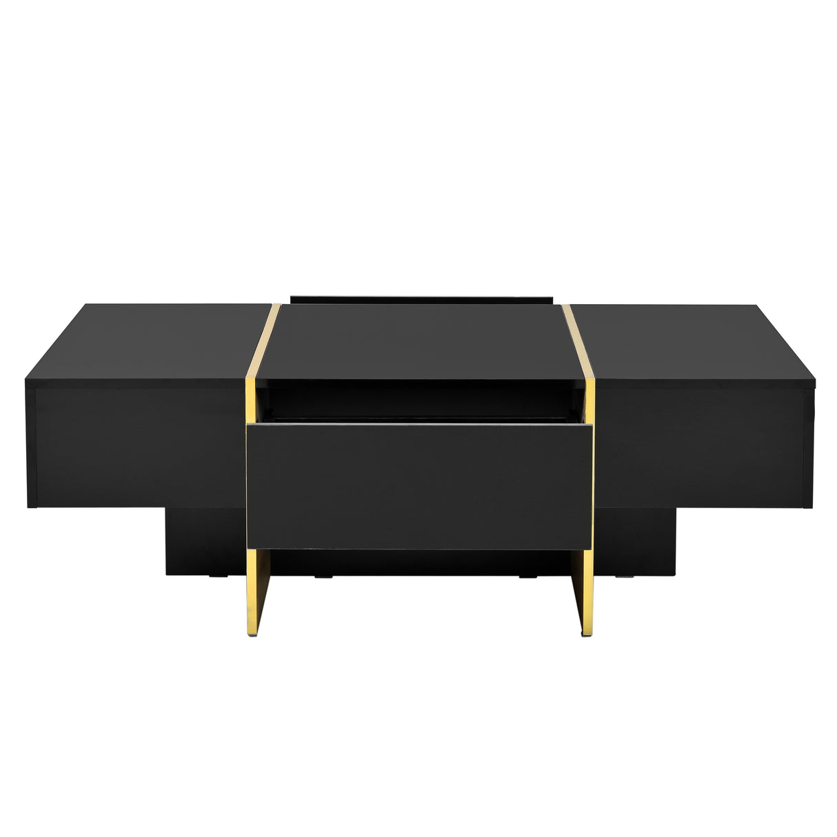 ON-TRANS 47.2 inch x 31.4 inch multifunctional rectangular sofa table with 2 drawers and gold wood grain leg center table, black - V.I.P Digital Presence