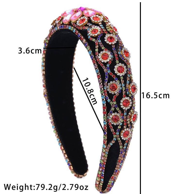 Claw inlaid colored glass diamond flower full diamond wide edge sponge head hoop - V.I.P Digital Presence