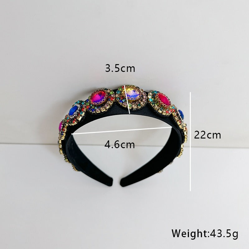 Fashionable glass inlaid diamond wide edge sponge hair hoop - V.I.P Digital Presence