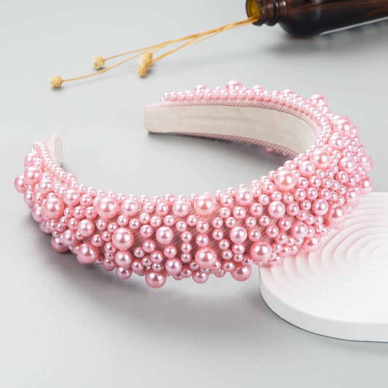 Hair Hoop Baroque Sponge Pearl Hair Accessories Women's Handmade Beaded Multicolor European and American Broad-brimmed Headband - V.I.P Digital Presence