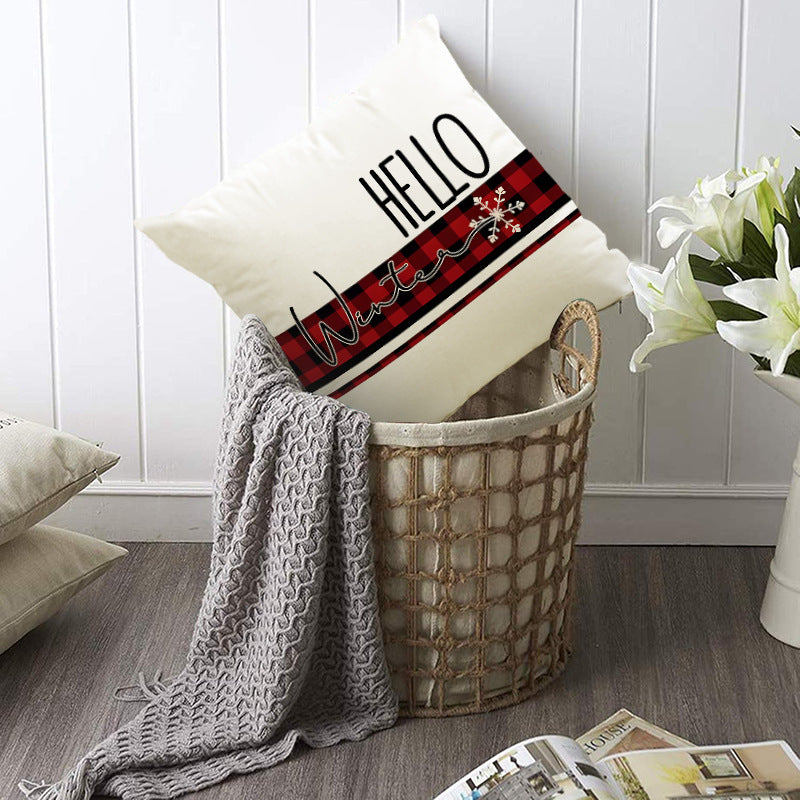 Christmas Pillowcase Linen Red Black Checkered Letter Printed Pillow Cover Holiday Living Room Decoration - V.I.P Digital Presence