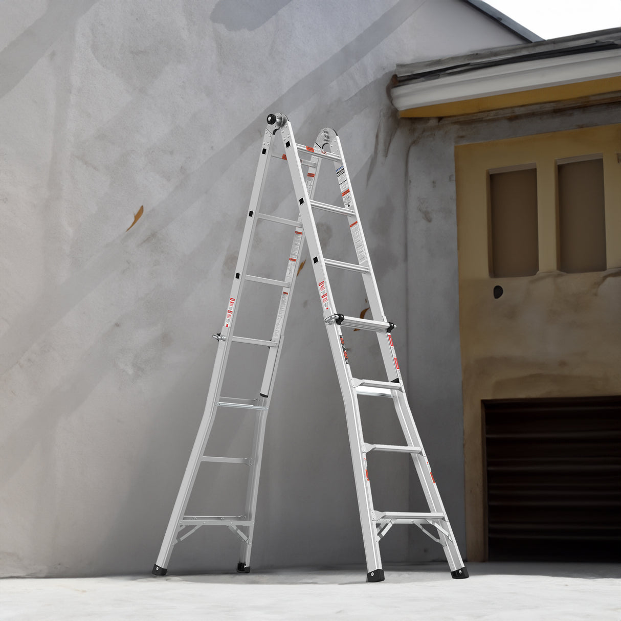 17ft Multi-Position Foldable Aluminum Ladder, A-Frame and Straight Ladder, ANSI 250lbs - V.I.P Digital Presence