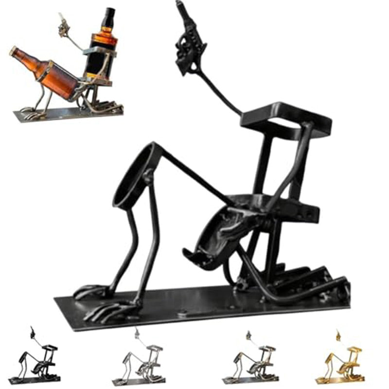 Skull 2-in-1 Bottle Stand: Holds Coke & Wine, Metal Skeleton Holder – Fun Bar Decor - V.I.P Digital Presence