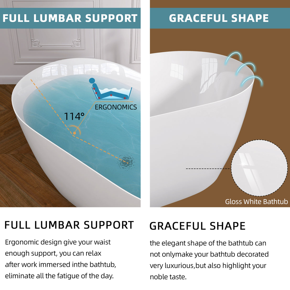 51 Inch Acrylic Freestanding Bathtub Contemporary Soaking White Tub with Overflow and Pop-up Drain Glossy White - V.I.P Digital Presence