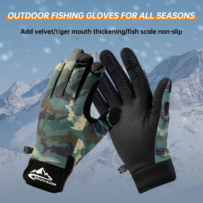 Outdoor Luya fishing gloves male dew three-finger non-slip plus velvet warm windproof riding cold-proof fishing gloves.