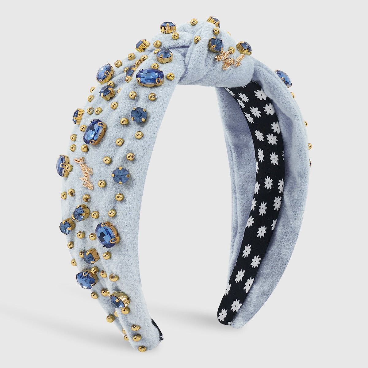 Retro Wide Edge Knot Bead Water Diamond Plush Fabric Thickened Letter Hair Hoop - V.I.P Digital Presence