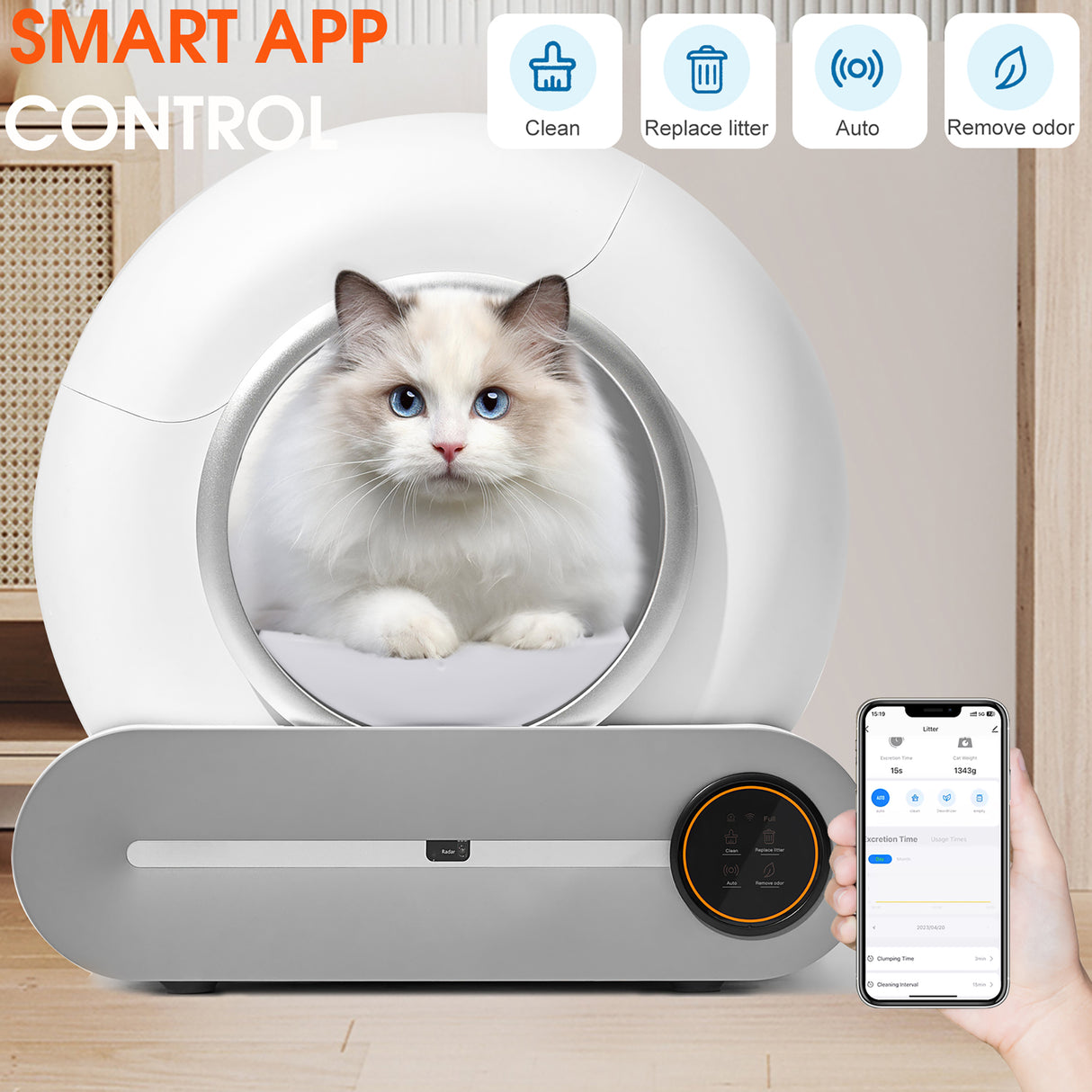 Automatic cleaning, eliminates odors, supports WiFi application control, intelligent automatic cat litter box with padding - V.I.P Digital Presence