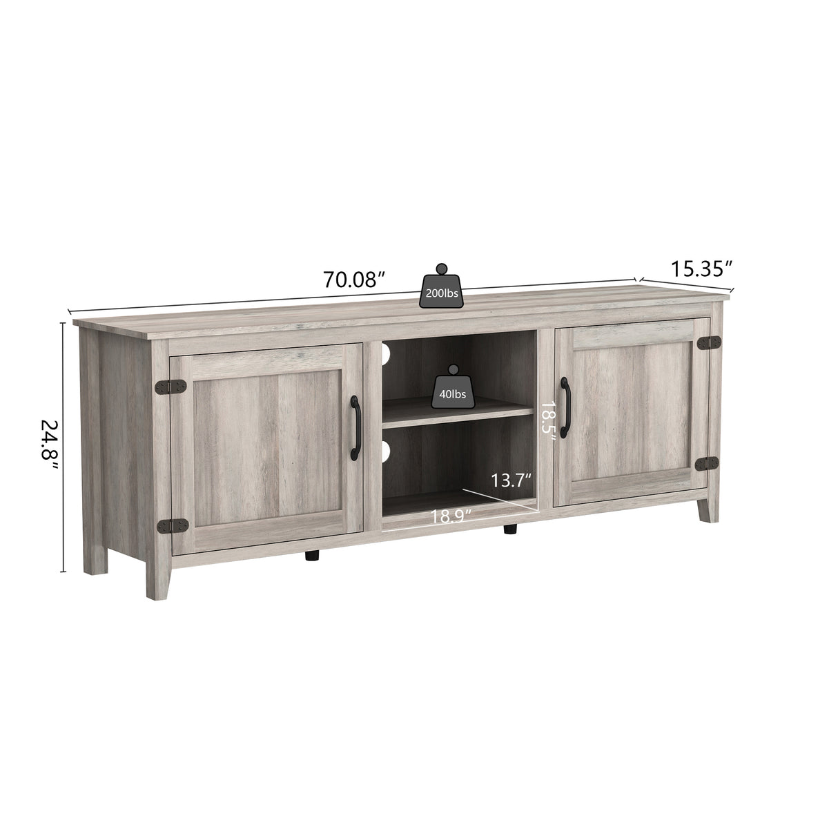 TV Stand Storage Media Console Entertainment Center With Two Doors, Grey Walnut - V.I.P Digital Presence