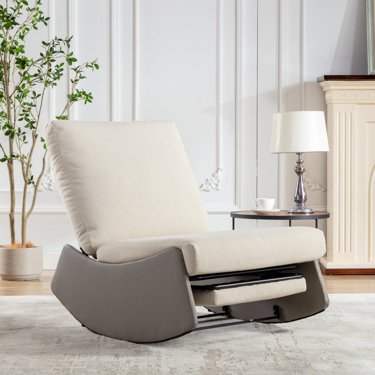 Modern rocking chair recliner, comfortable cushioned recliner with footstool, gray - V.I.P Digital Presence