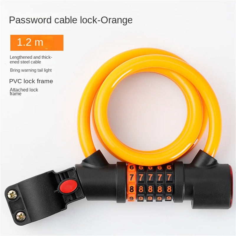 1.2M/1.8M Bike Lock Anti-theft 5 Digit Combination Password Security Lock With LED Light MTB Road Bike Steel Cable Bicycle Lock - V.I.P Digital Presence