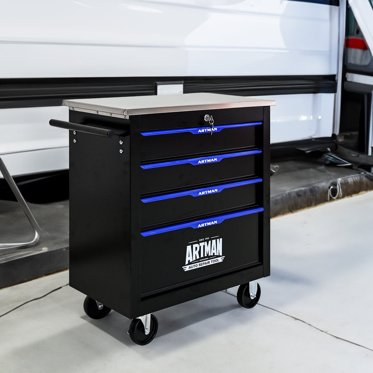 4 DRAWERS MULTIFUNCTIONAL TOOL CART WITH WHEELS-BLACK - V.I.P Digital Presence