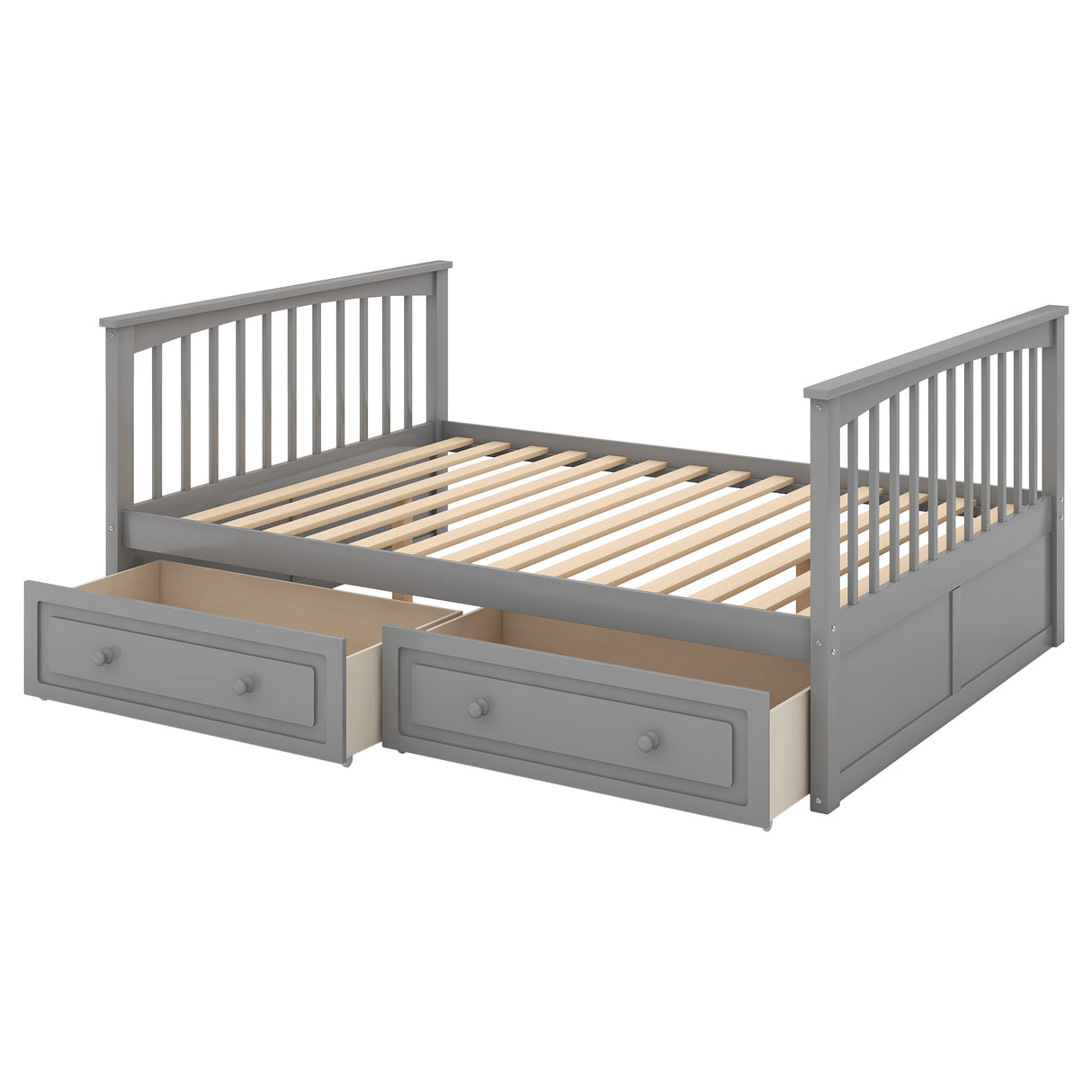 Full over Full Bunk Bed with Drawers, Convertible Beds Gray
