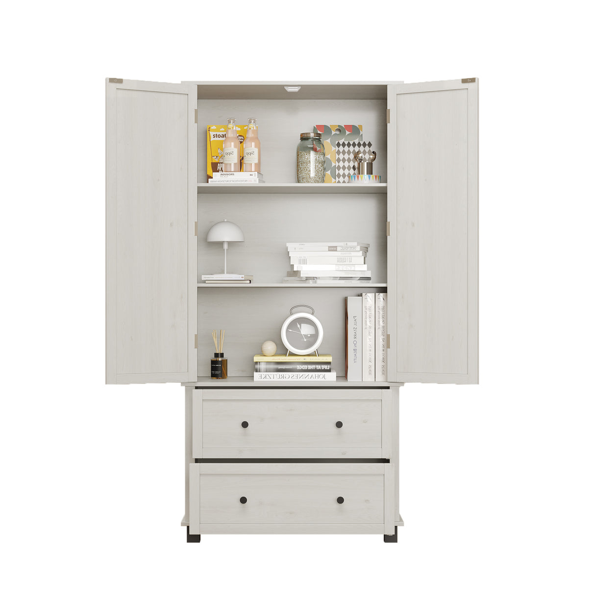 70 inch high kitchen pantry storage cabinet with 2 drawers and 3 shelves, large storage cabinet (antique white) - V.I.P Digital Presence